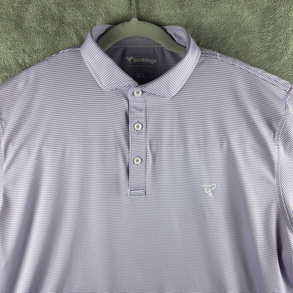 Birddogs Polo Shirt Men 2XL Purple White Striped Golf Active Performance Preppy